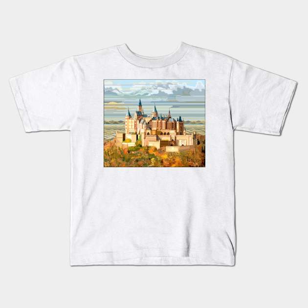 Burg Hohenzollern Pixel Art Kids T-Shirt by ArchipicsStore